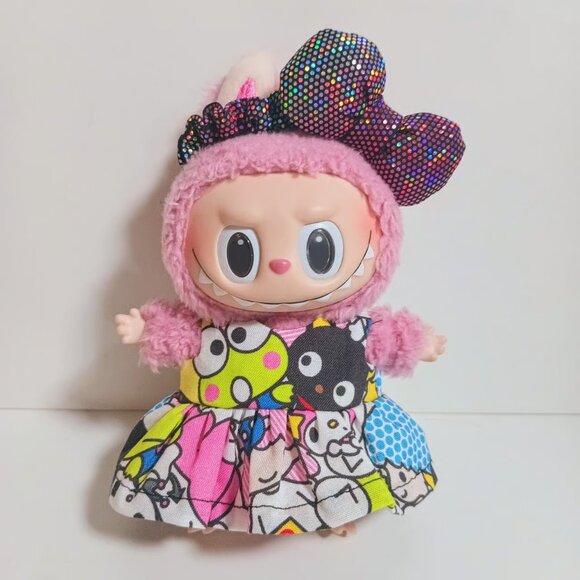 Custom Sanrio Hello Kitty Dress and Metallic Bow Made to fit Labubu - Picture 1 of 6